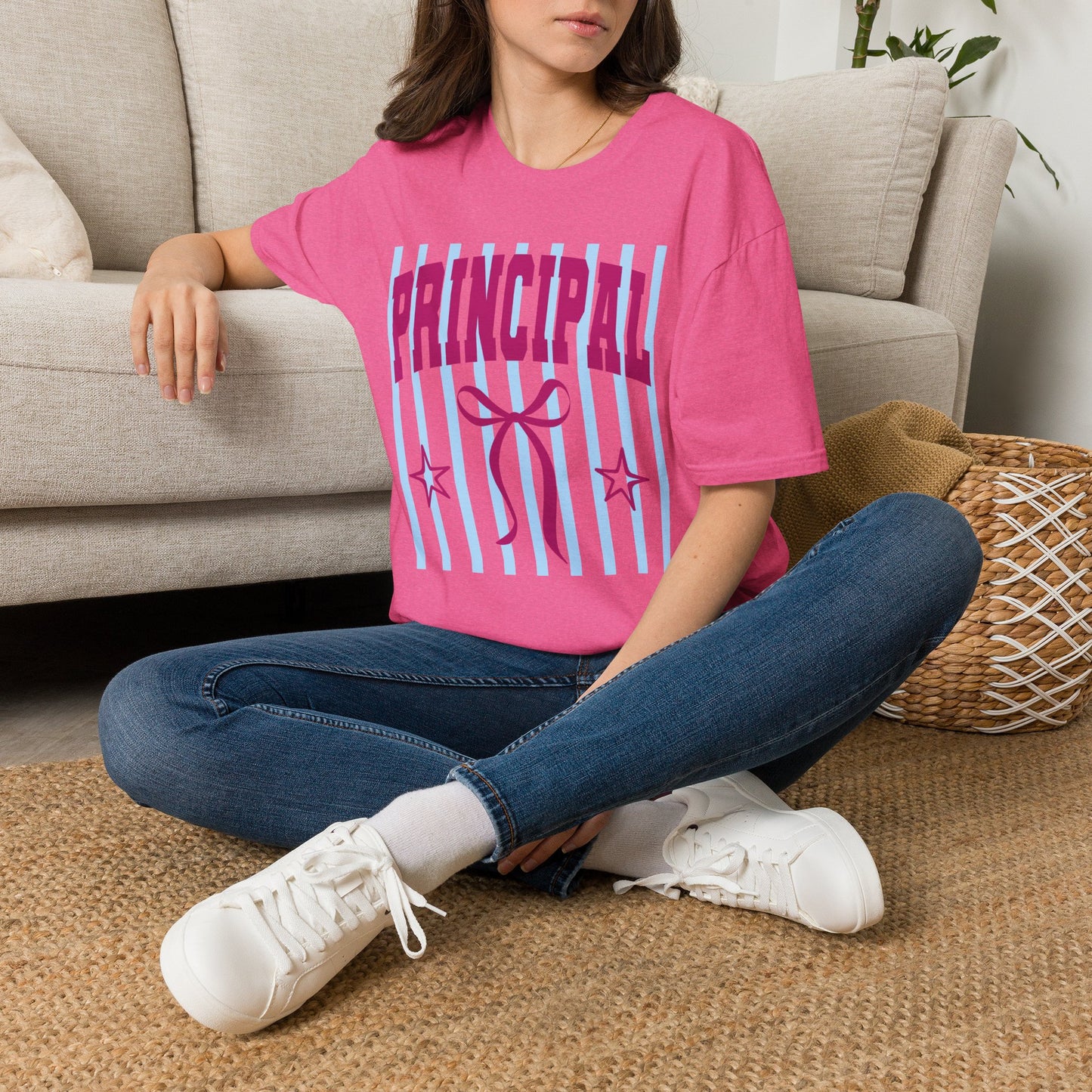 Principal Graphic T-Shirt — Fun Striped School Staff Tee