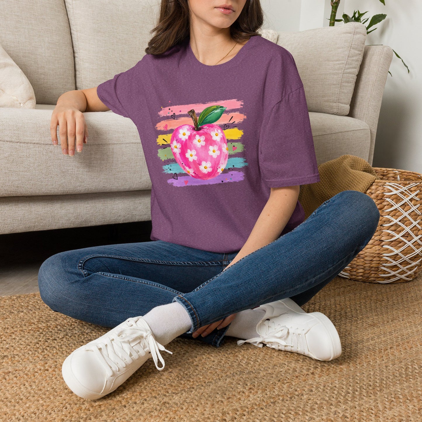 Floral Apple Graphic T-Shirt — Colorful Watercolor Teacher Gift