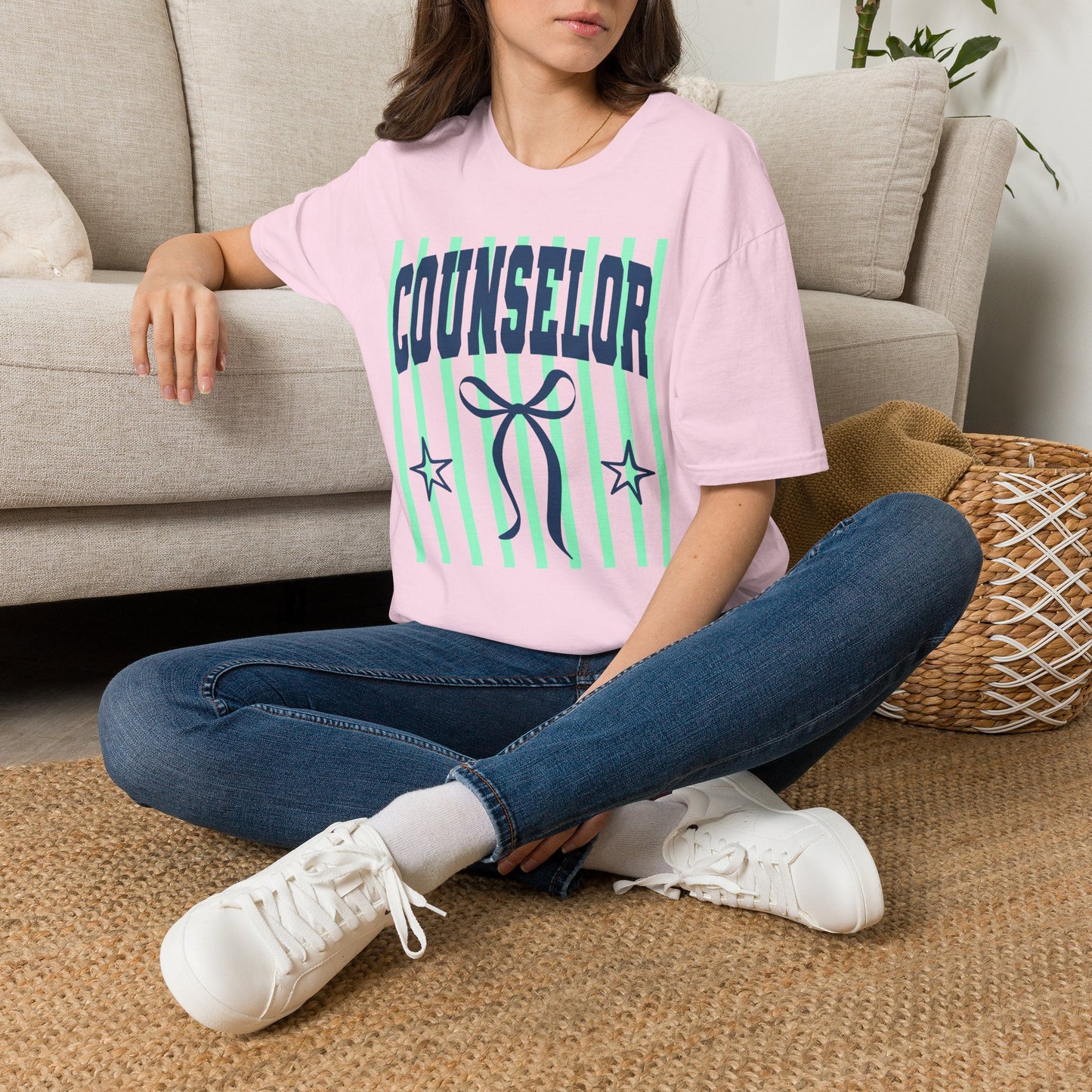 Counselor Tee — Mint Stripe School Camp Staff Shirt