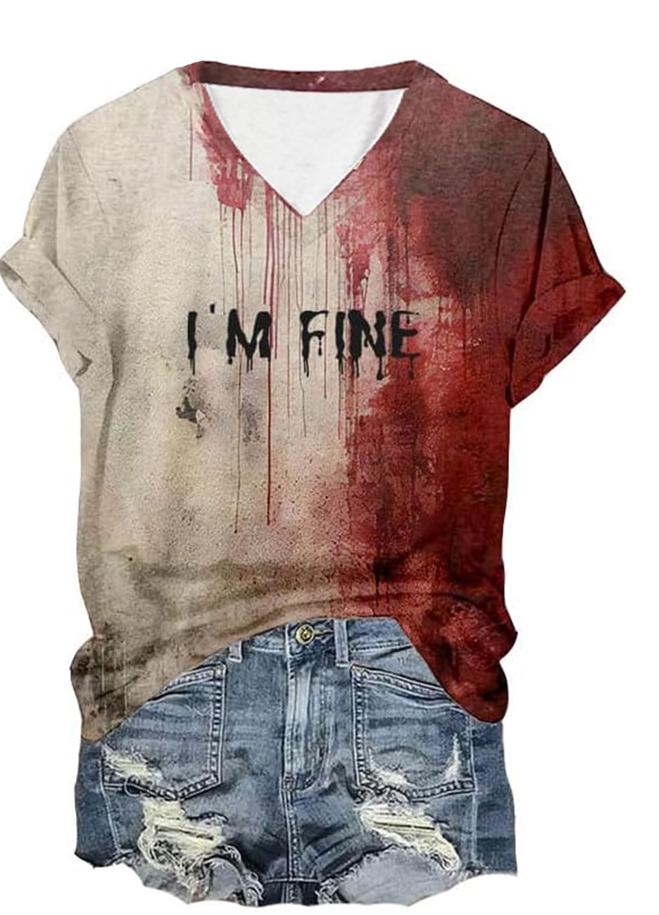 Halloween Bloody Shirts Women Funny Blood Splatter Horror T-Shirt Halloween Blood Stain Horror Movie Graphic Top