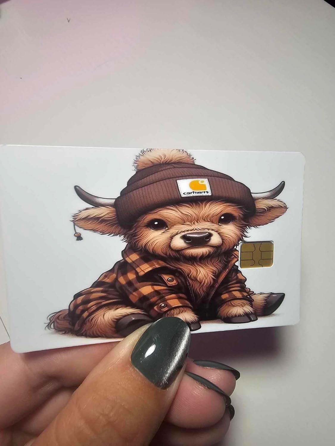 Orange and Black Plaid Highland Cow Credit/Debit Card Skin