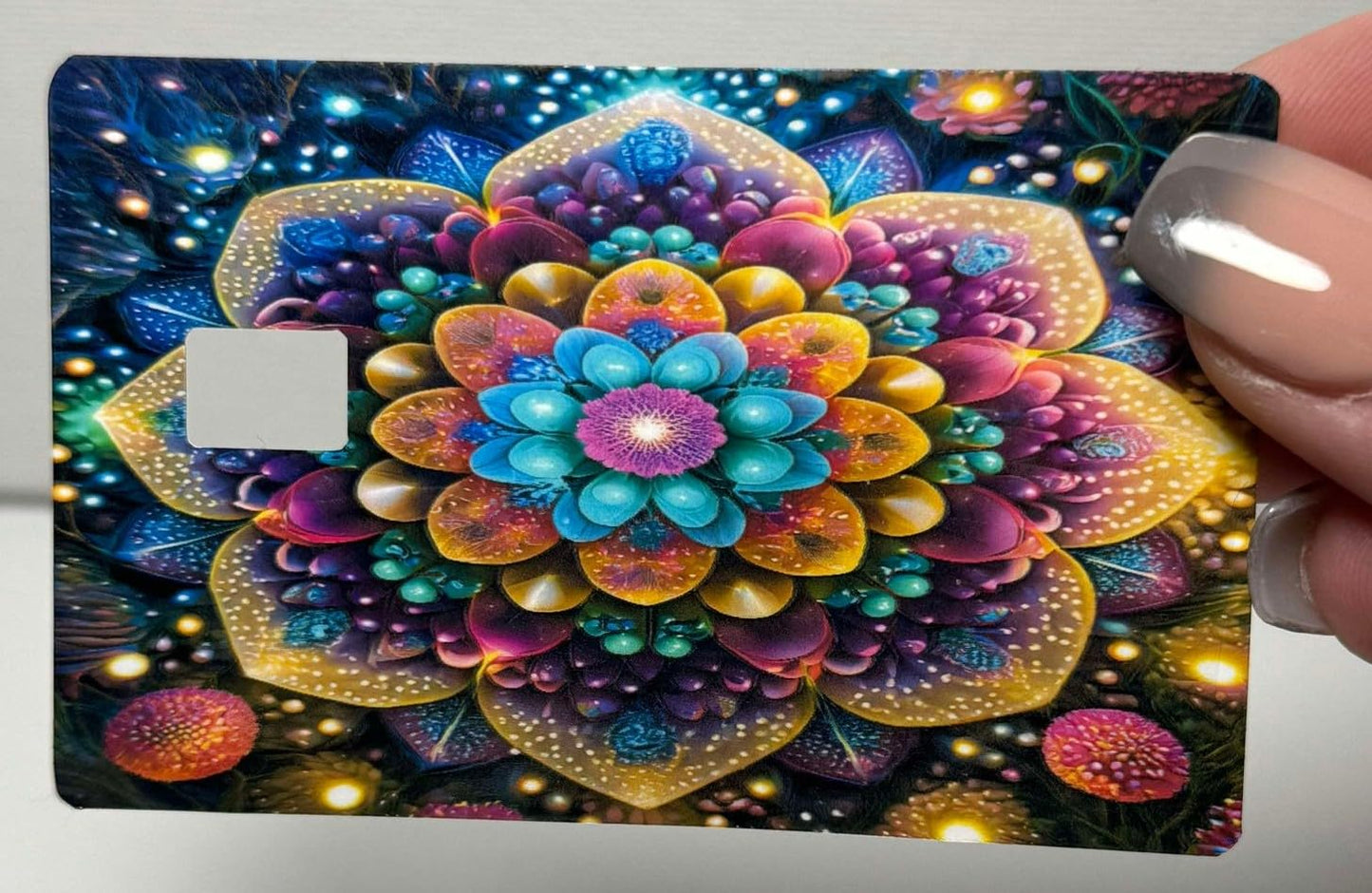 Colorful Mandala Credit Card Sticker – Artistic Psychedelic Flower Design