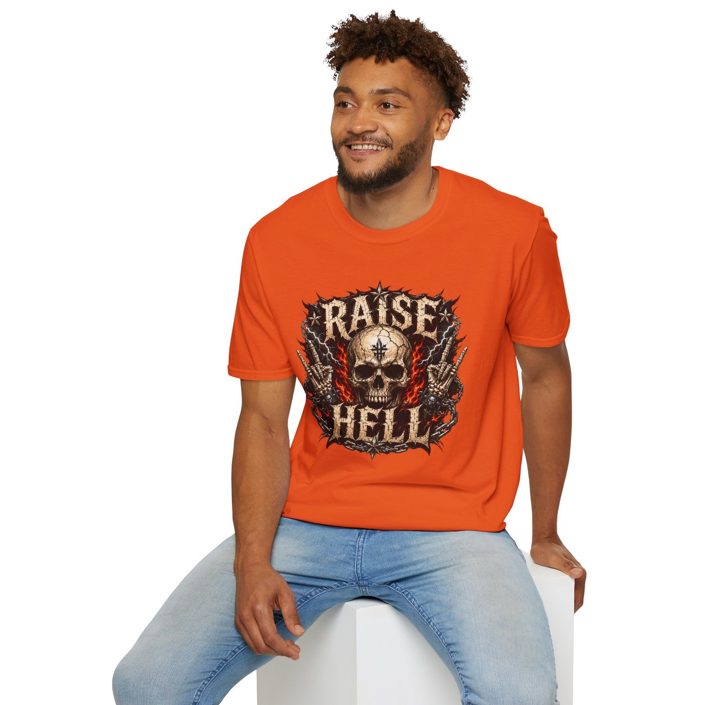 Raise Hell Skull T-Shirt — Gothic Rock Graphic Tee for Metal Fans