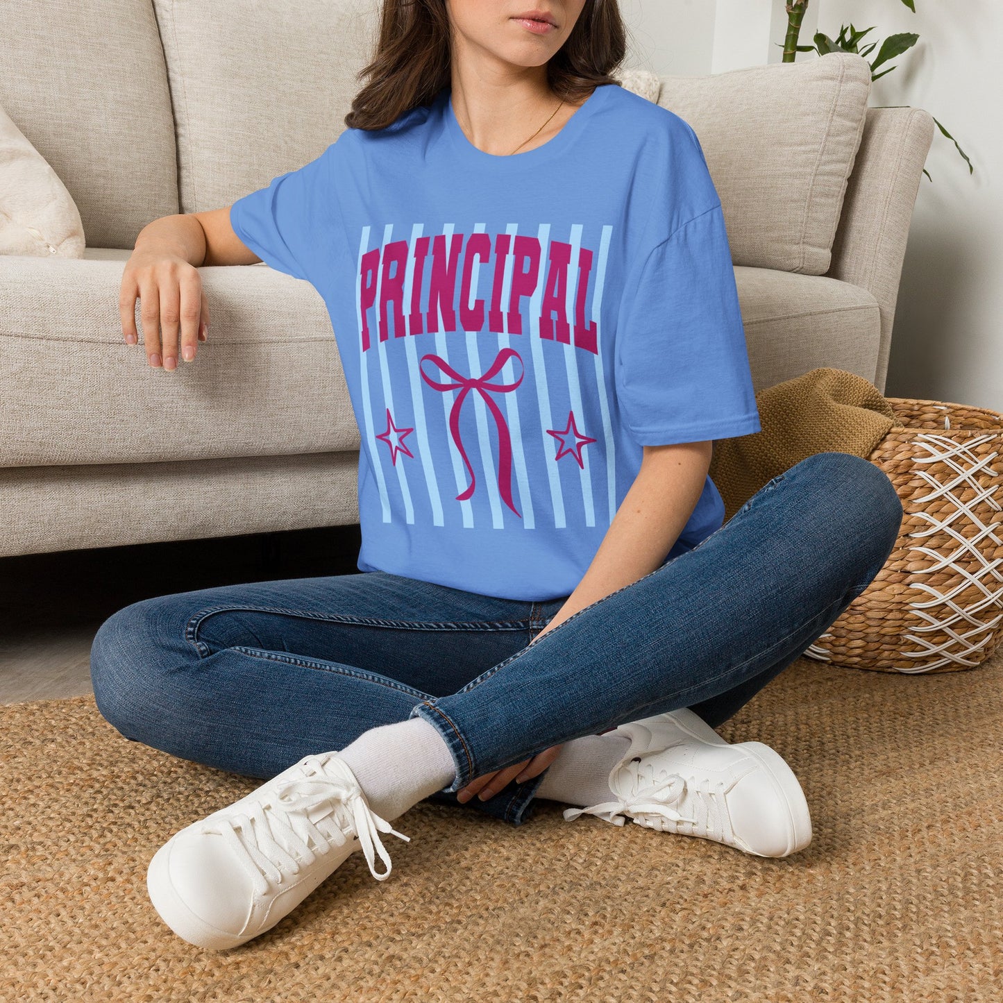 Principal Graphic T-Shirt — Fun Striped School Staff Tee