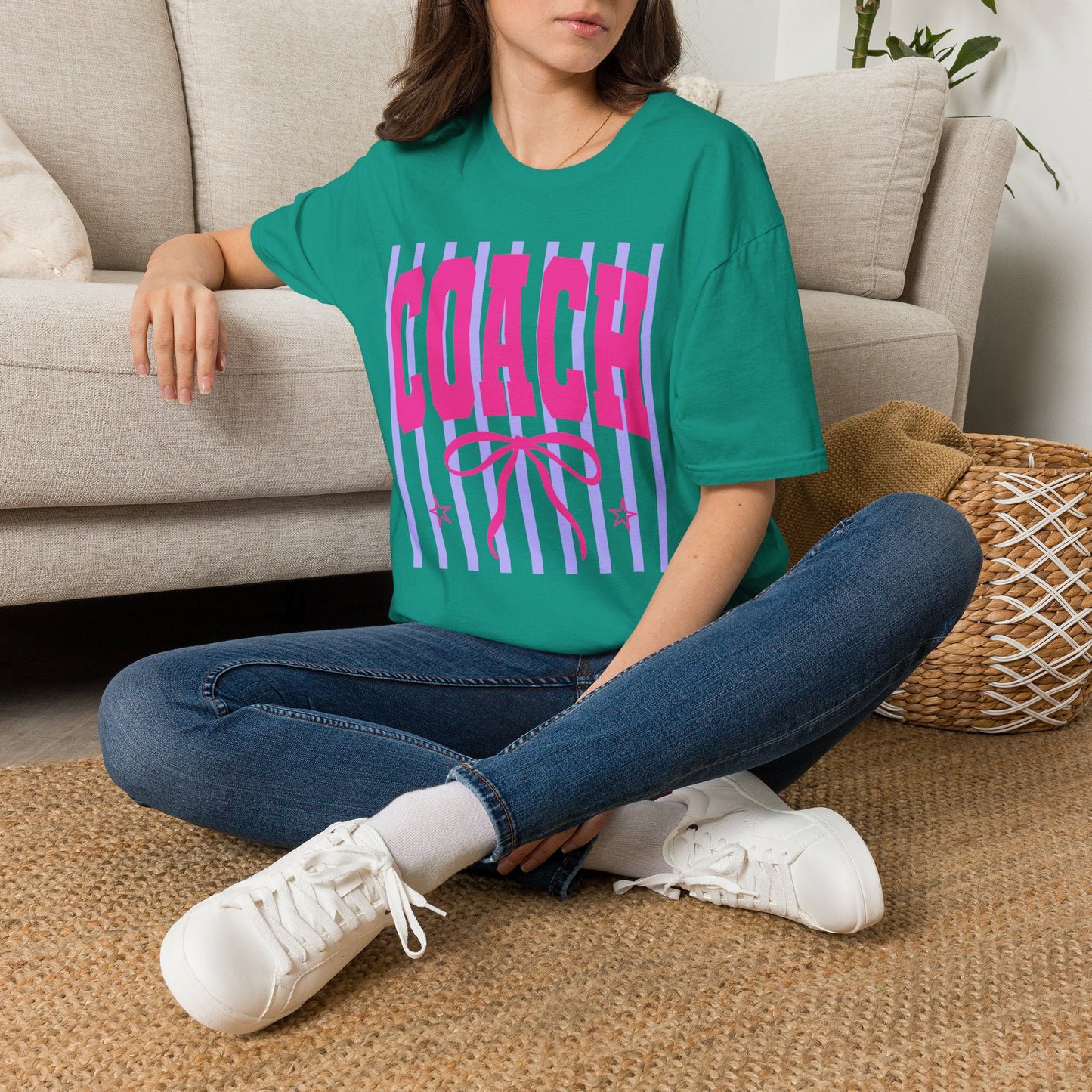 Coach Graphic T-Shirt — Pink Retro Stripe Design