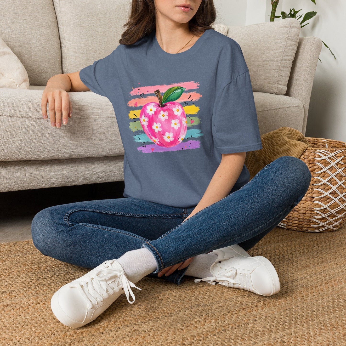 Floral Apple Graphic T-Shirt — Colorful Watercolor Teacher Gift