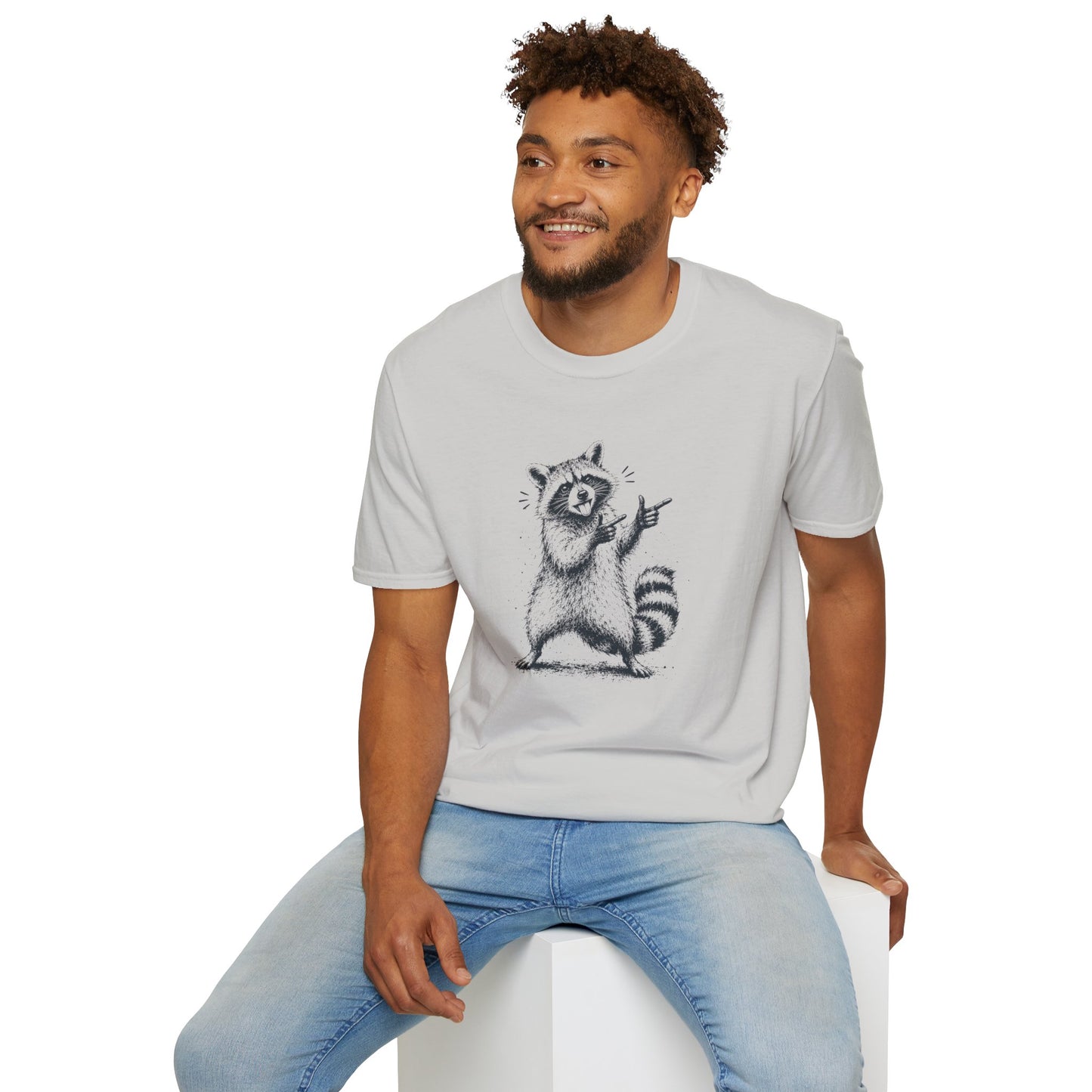 Raccoon Pointing Graphic T-Shirt — Cute Funny Wildlife Tee