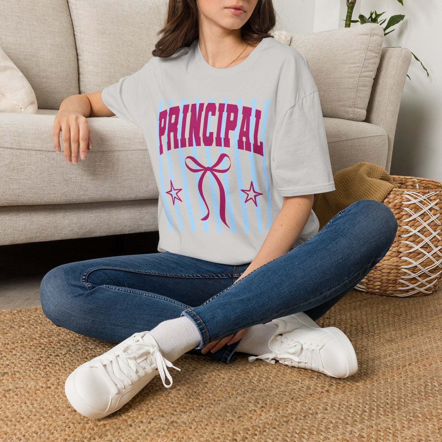 Principal Graphic T-Shirt — Fun Striped School Staff Tee
