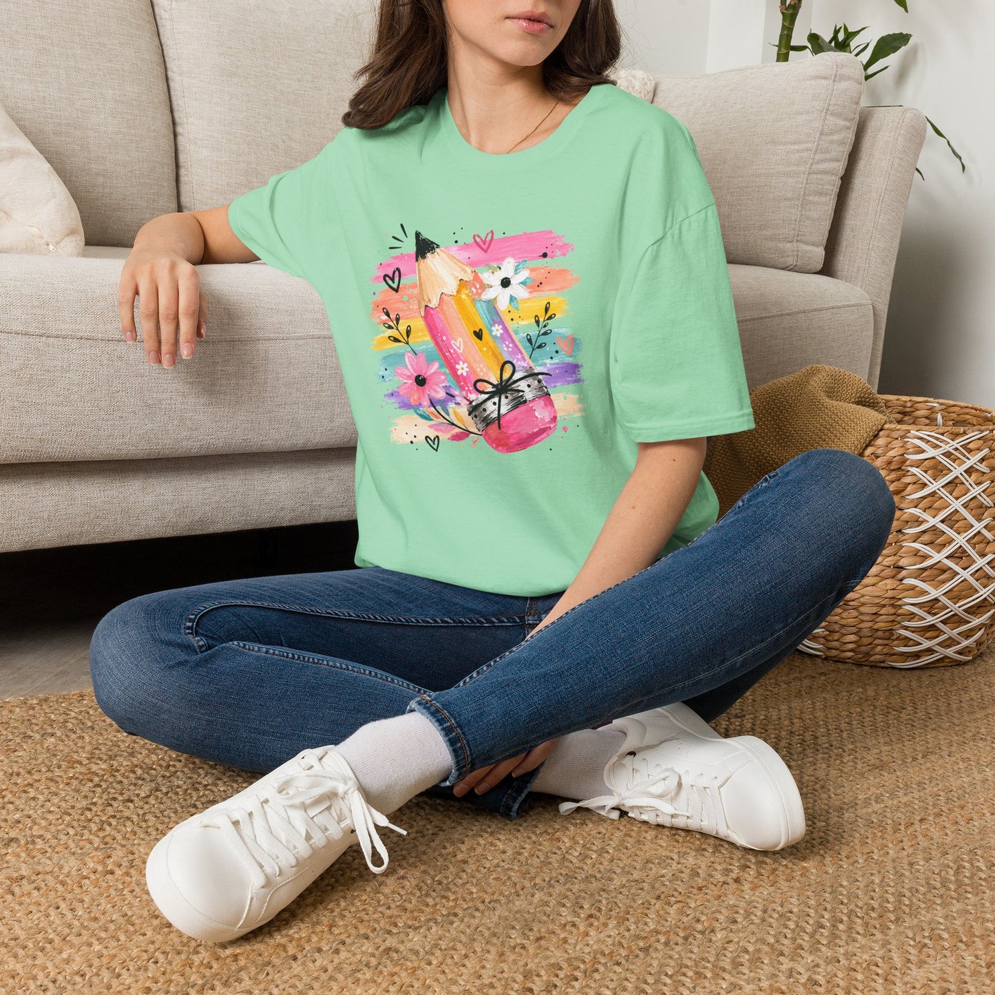 Colorful Pencil Floral T-Shirt — Cute Artistic Teacher & Student Tee