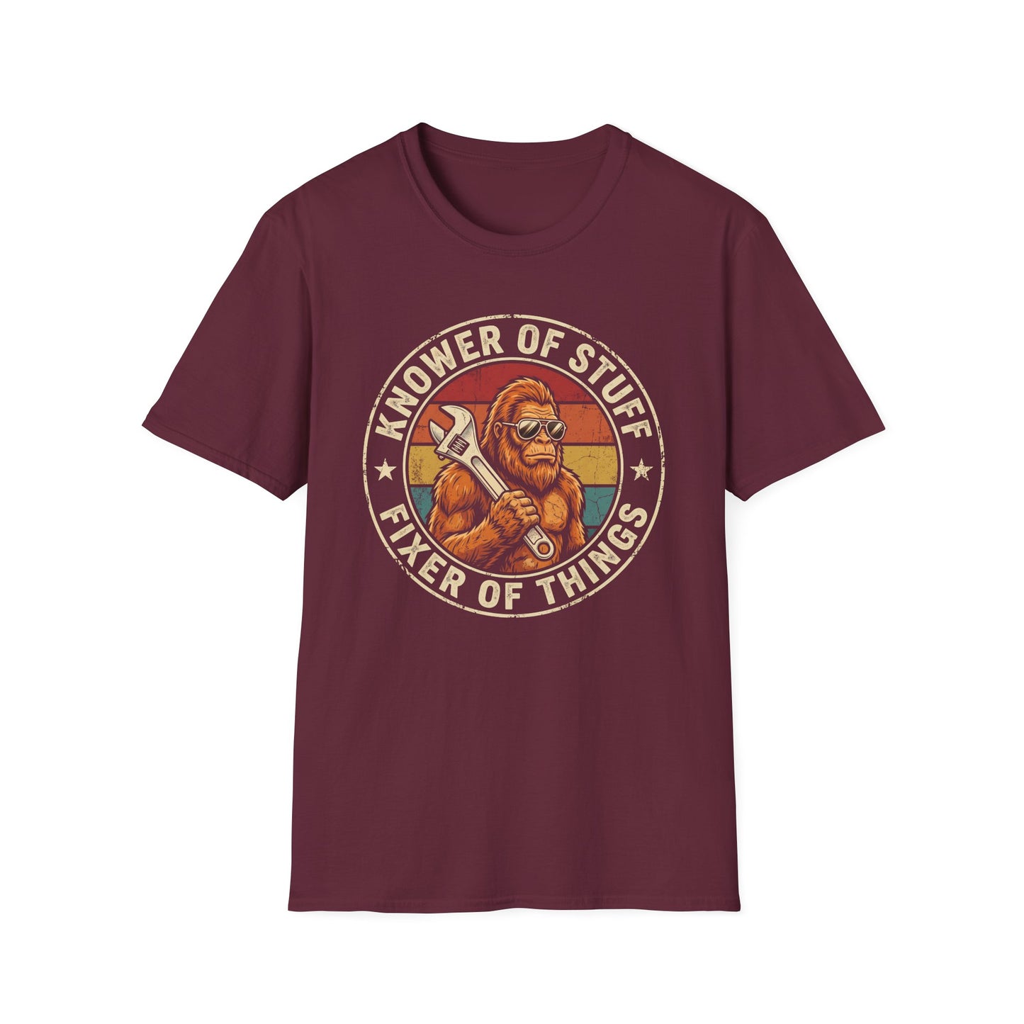Knower of Stuff Fixer of Things T-Shirt — Vintage Sasquatch Mechanic Graphic Tee
