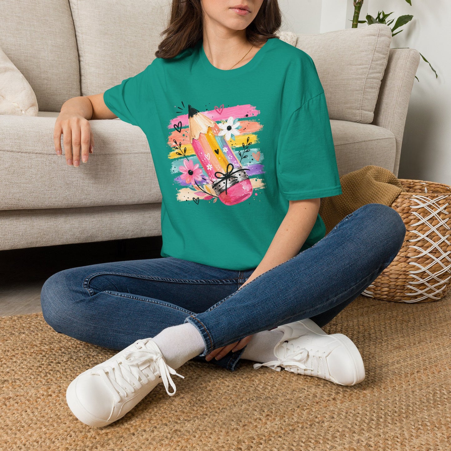 Colorful Pencil Floral T-Shirt — Cute Artistic Teacher & Student Tee