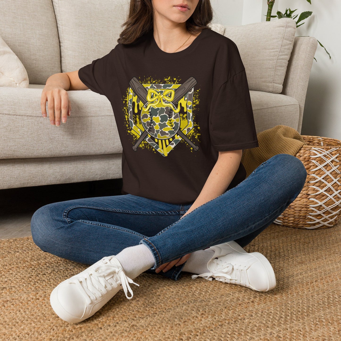 Camo Softball Crossed Bats Graphic T-Shirt
