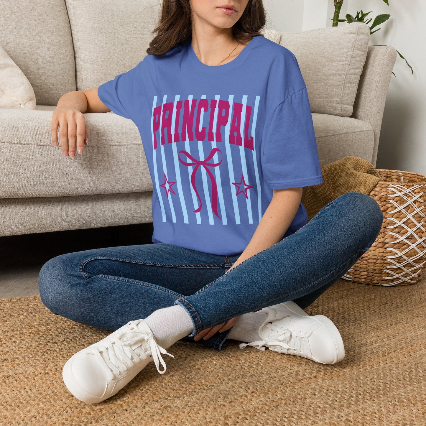 Principal Graphic T-Shirt — Fun Striped School Staff Tee