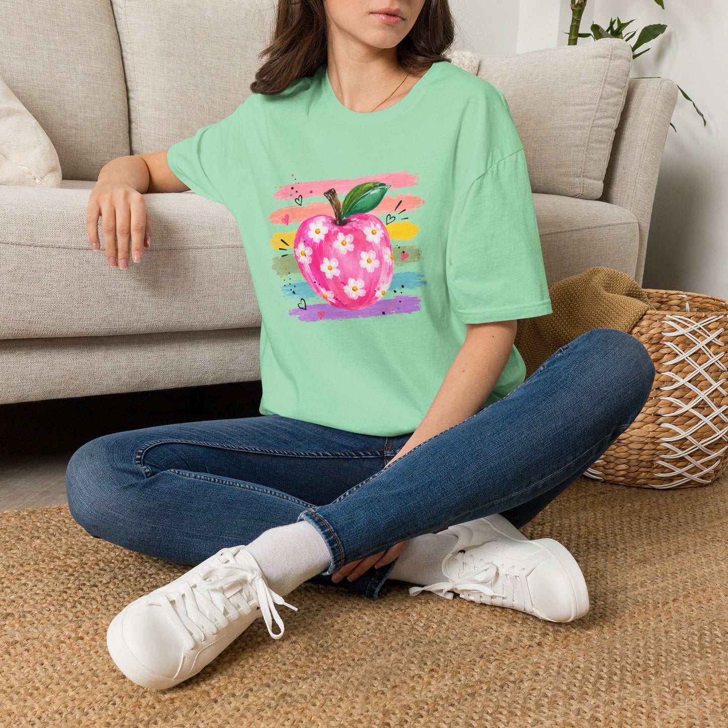 Floral Apple Graphic T-Shirt — Colorful Watercolor Teacher Gift