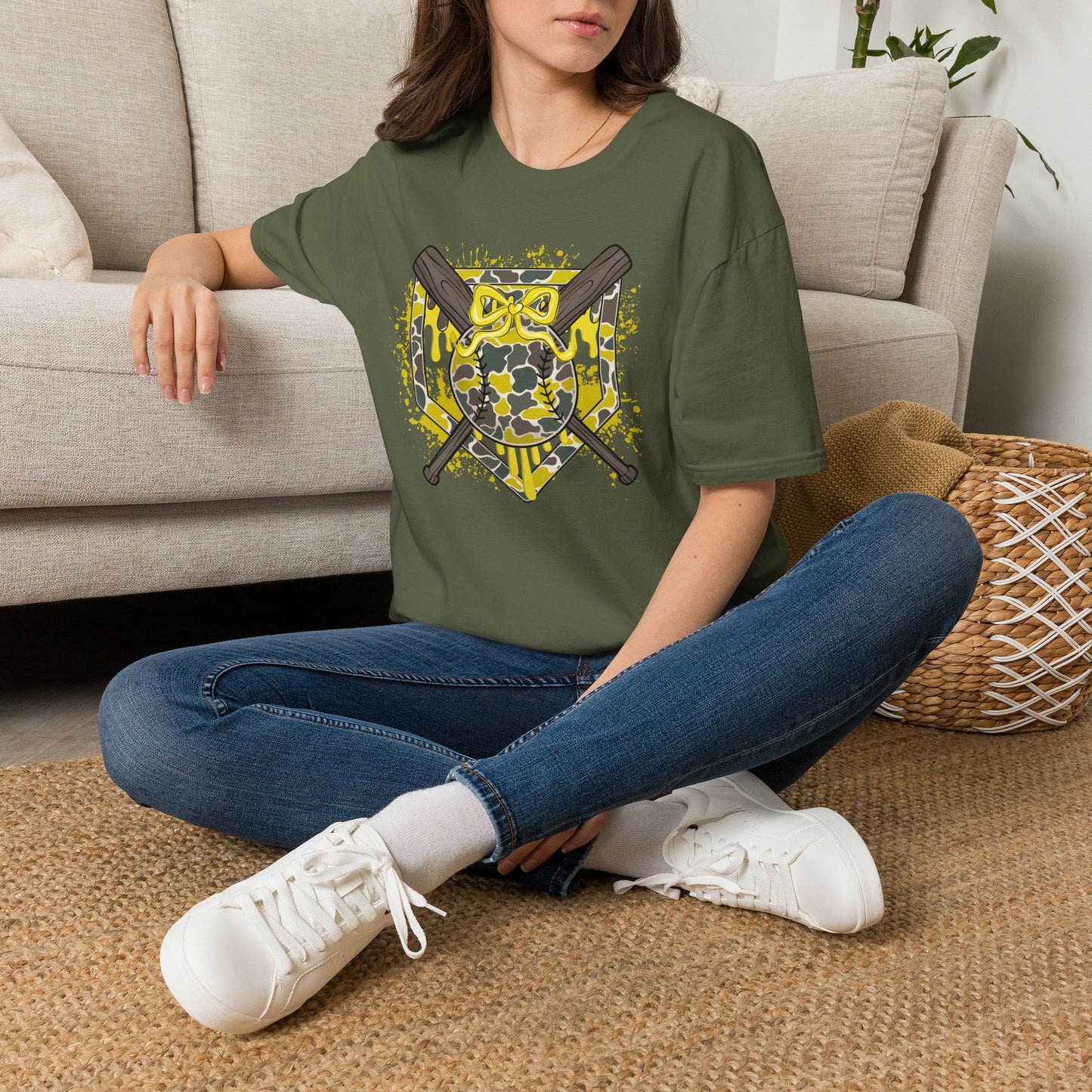 Camo Softball Crossed Bats Graphic T-Shirt