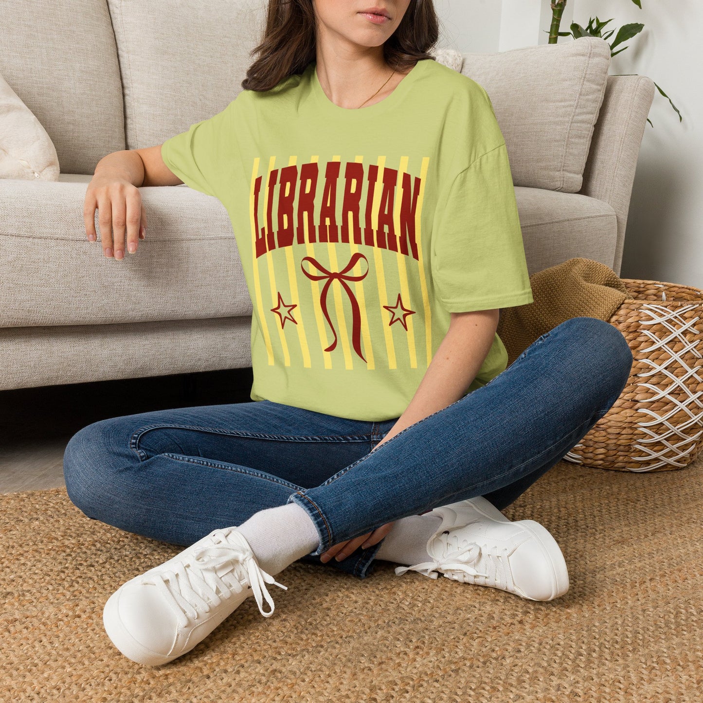 Librarian Graphic T-Shirt — Retro Striped 'LIBRARIAN' Design