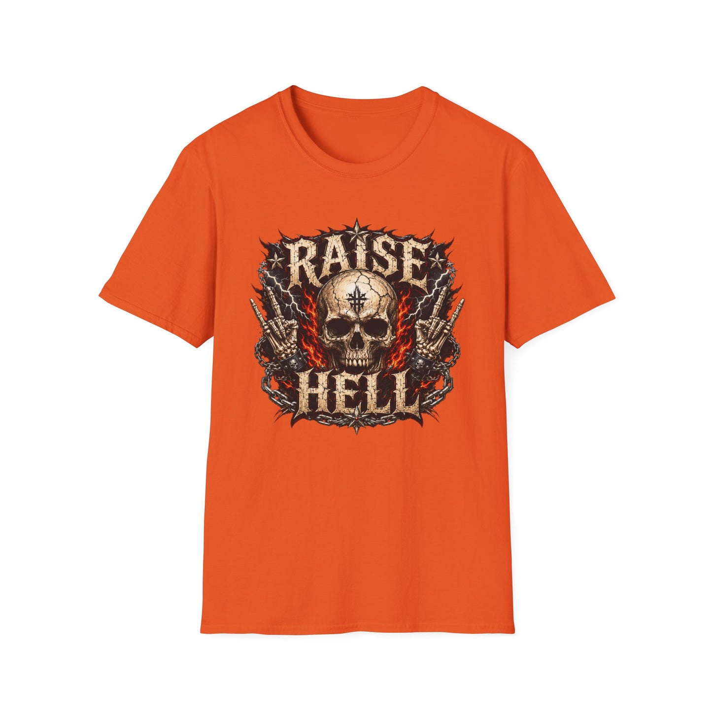 Raise Hell Skull T-Shirt — Gothic Rock Graphic Tee for Metal Fans