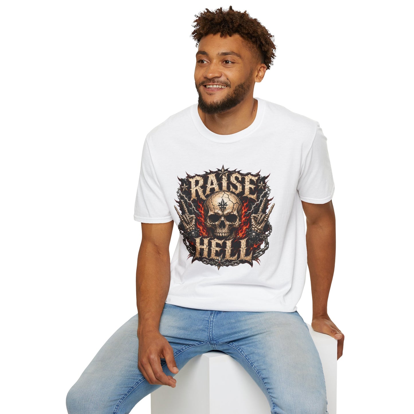 Raise Hell Skull T-Shirt — Gothic Rock Graphic Tee for Metal Fans