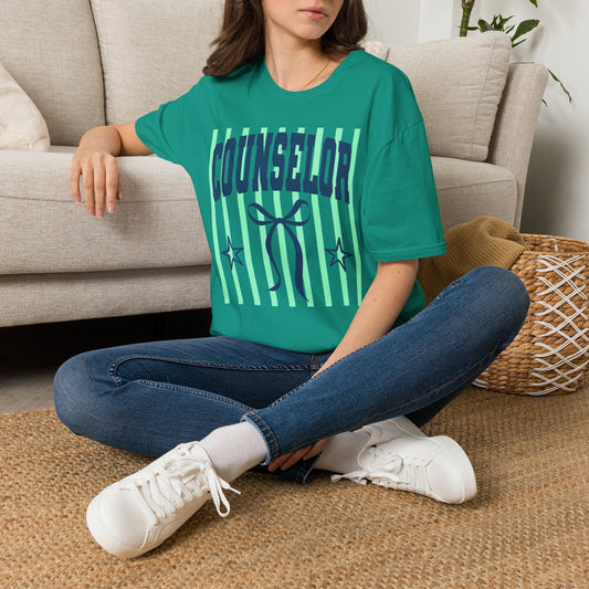 Counselor Tee — Mint Stripe School Camp Staff Shirt