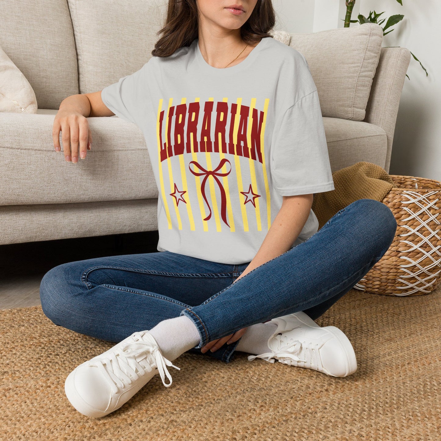 Librarian Graphic T-Shirt — Retro Striped 'LIBRARIAN' Design