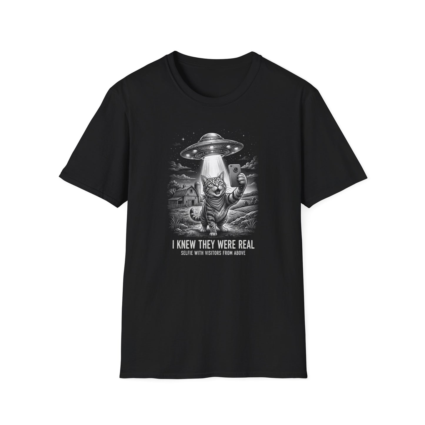 Alien Cat Selfie T-Shirt — 'I Knew They Were Real' UFO Graphic Tee