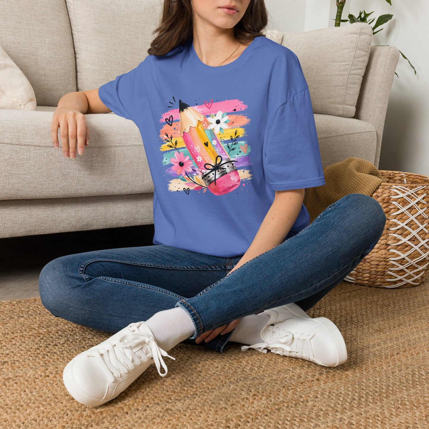 Colorful Pencil Floral T-Shirt — Cute Artistic Teacher & Student Tee