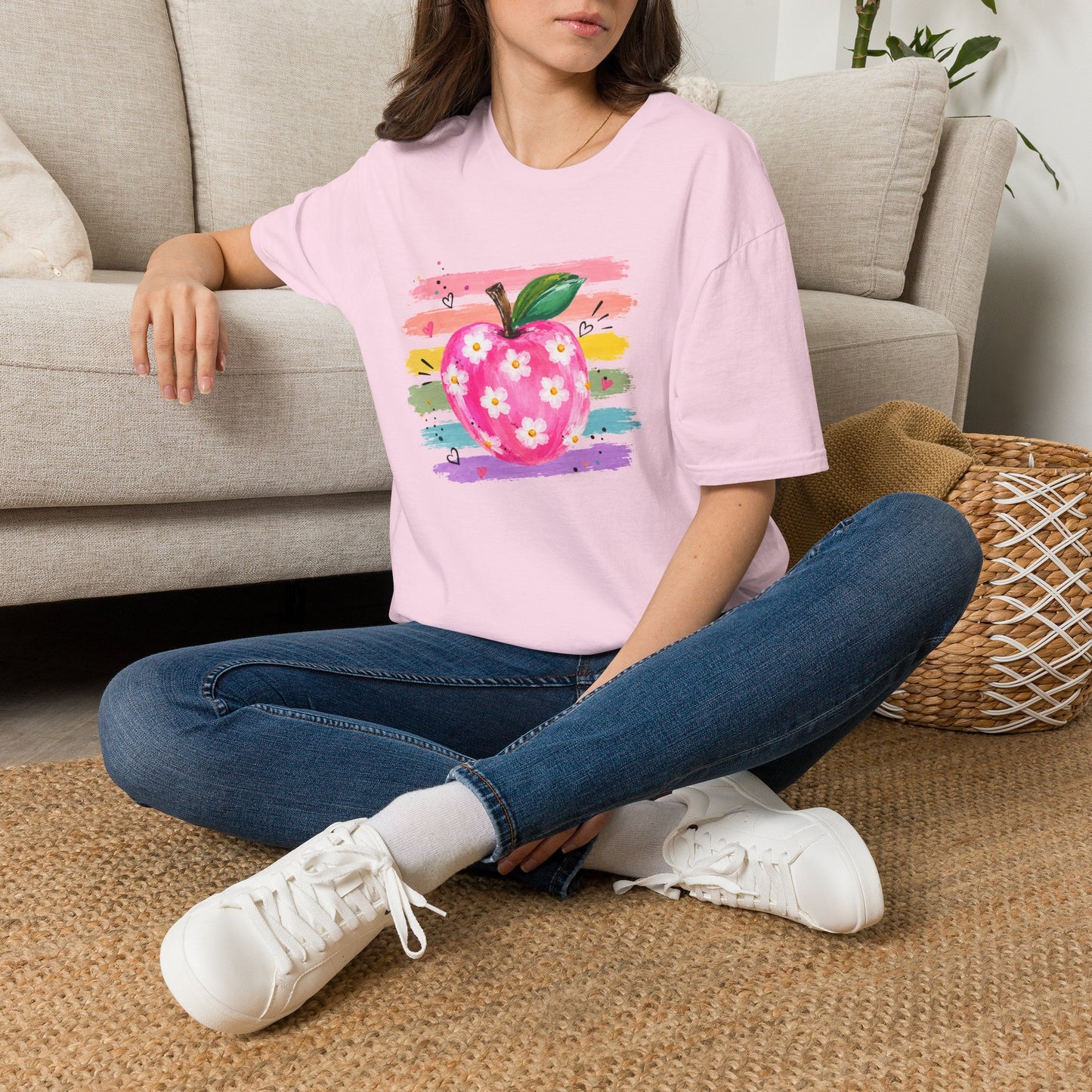 Floral Apple Graphic T-Shirt — Colorful Watercolor Teacher Gift