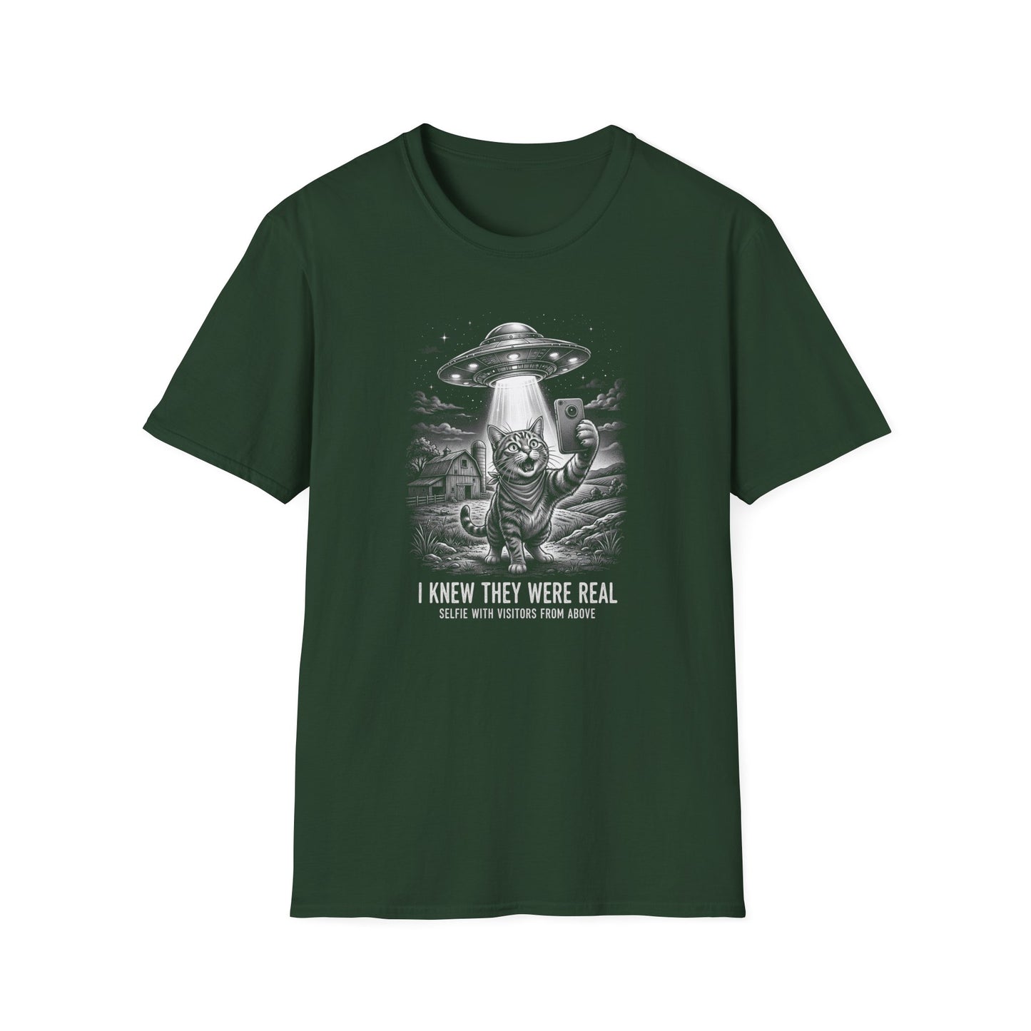 Alien Cat Selfie T-Shirt — 'I Knew They Were Real' UFO Graphic Tee