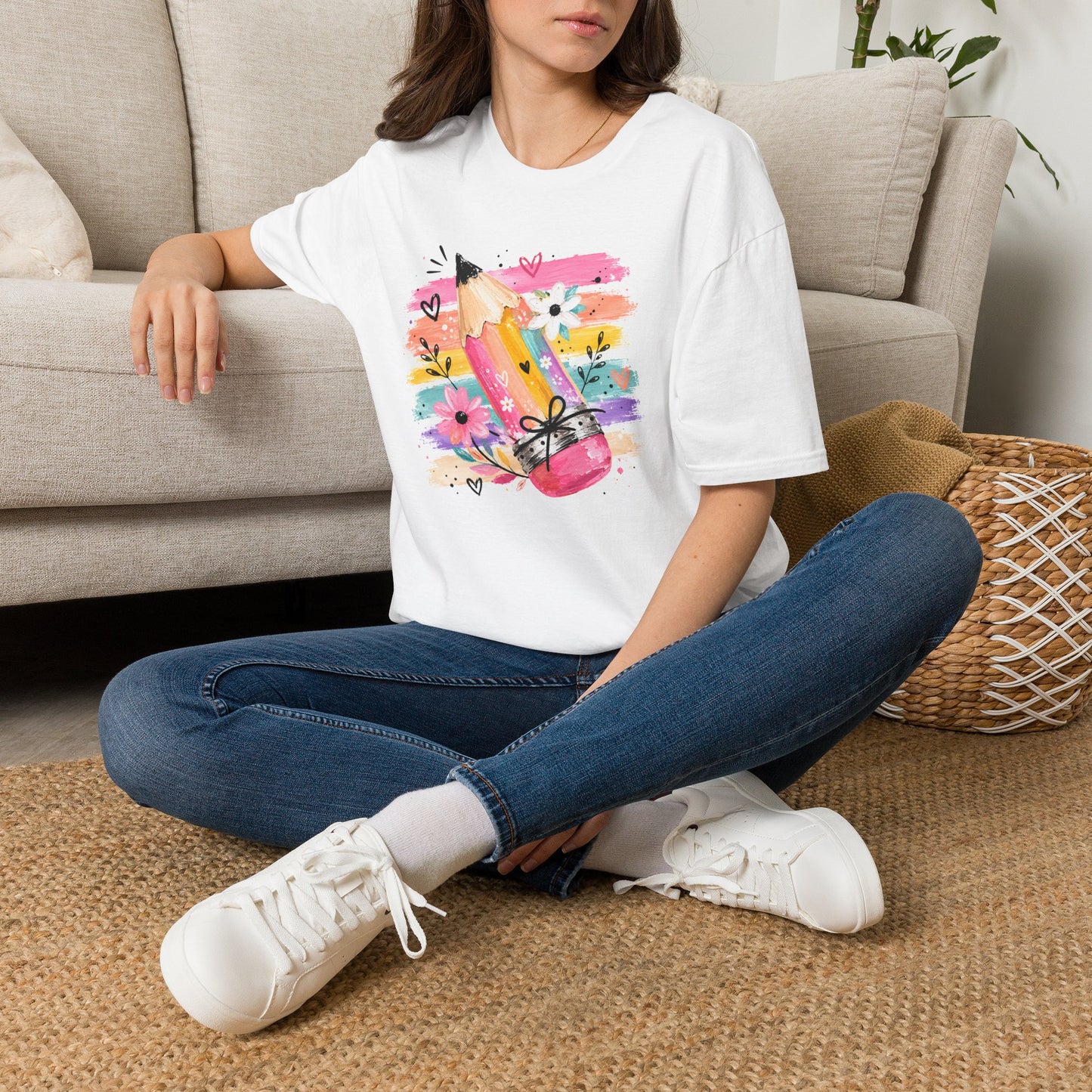 Colorful Pencil Floral T-Shirt — Cute Artistic Teacher & Student Tee