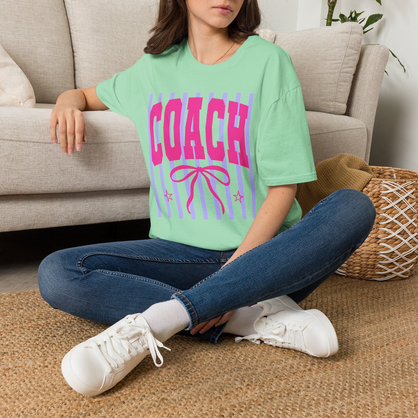 Coach Graphic T-Shirt — Pink Retro Stripe Design