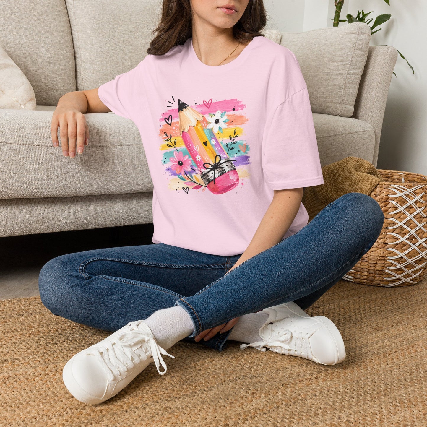 Colorful Pencil Floral T-Shirt — Cute Artistic Teacher & Student Tee
