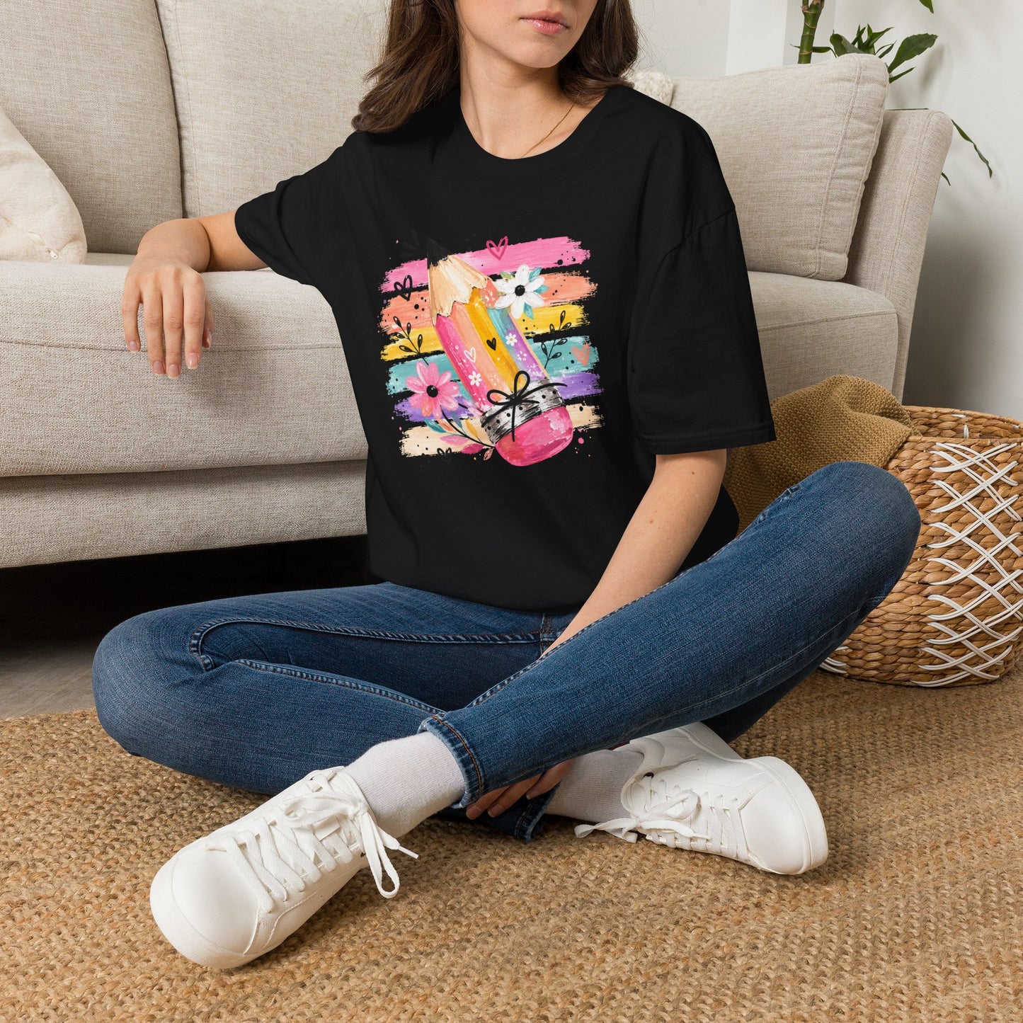 Colorful Pencil Floral T-Shirt — Cute Artistic Teacher & Student Tee