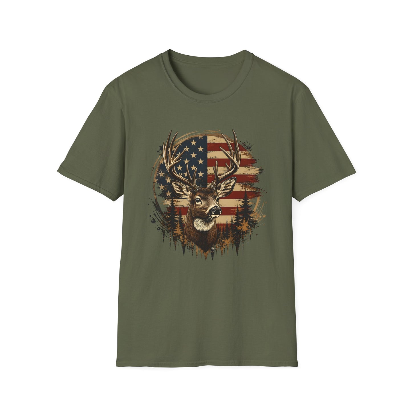 Patriotic Deer Graphic T-Shirt — American Flag Buck Hunting Tee