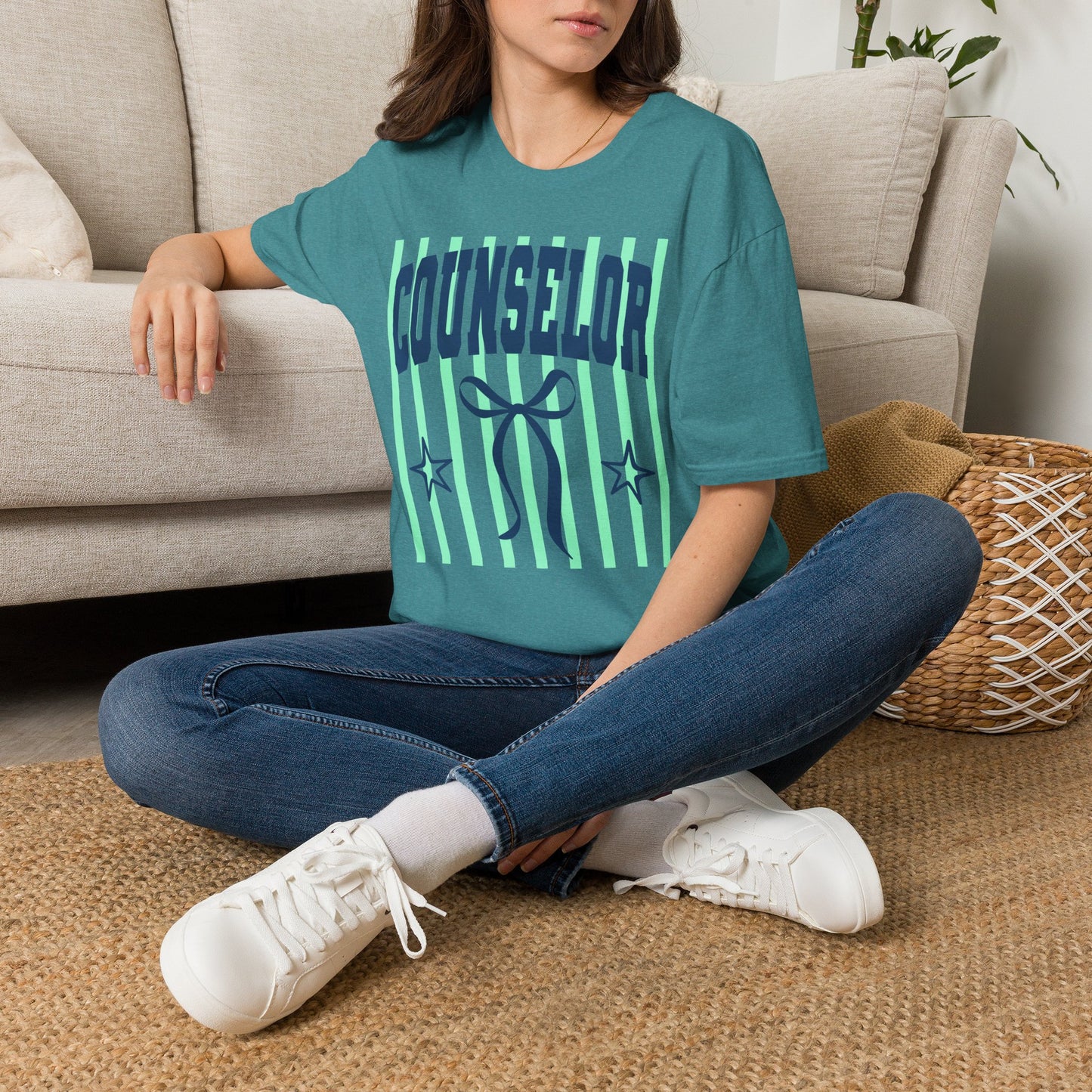 Counselor Tee — Mint Stripe School Camp Staff Shirt