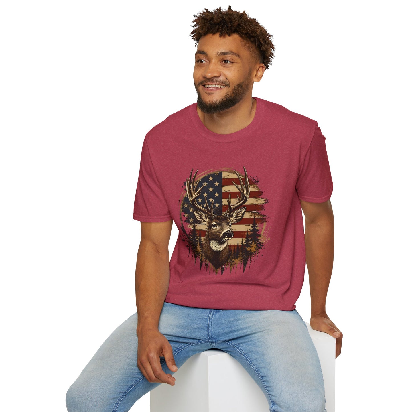 Patriotic Deer Graphic T-Shirt — American Flag Buck Hunting Tee