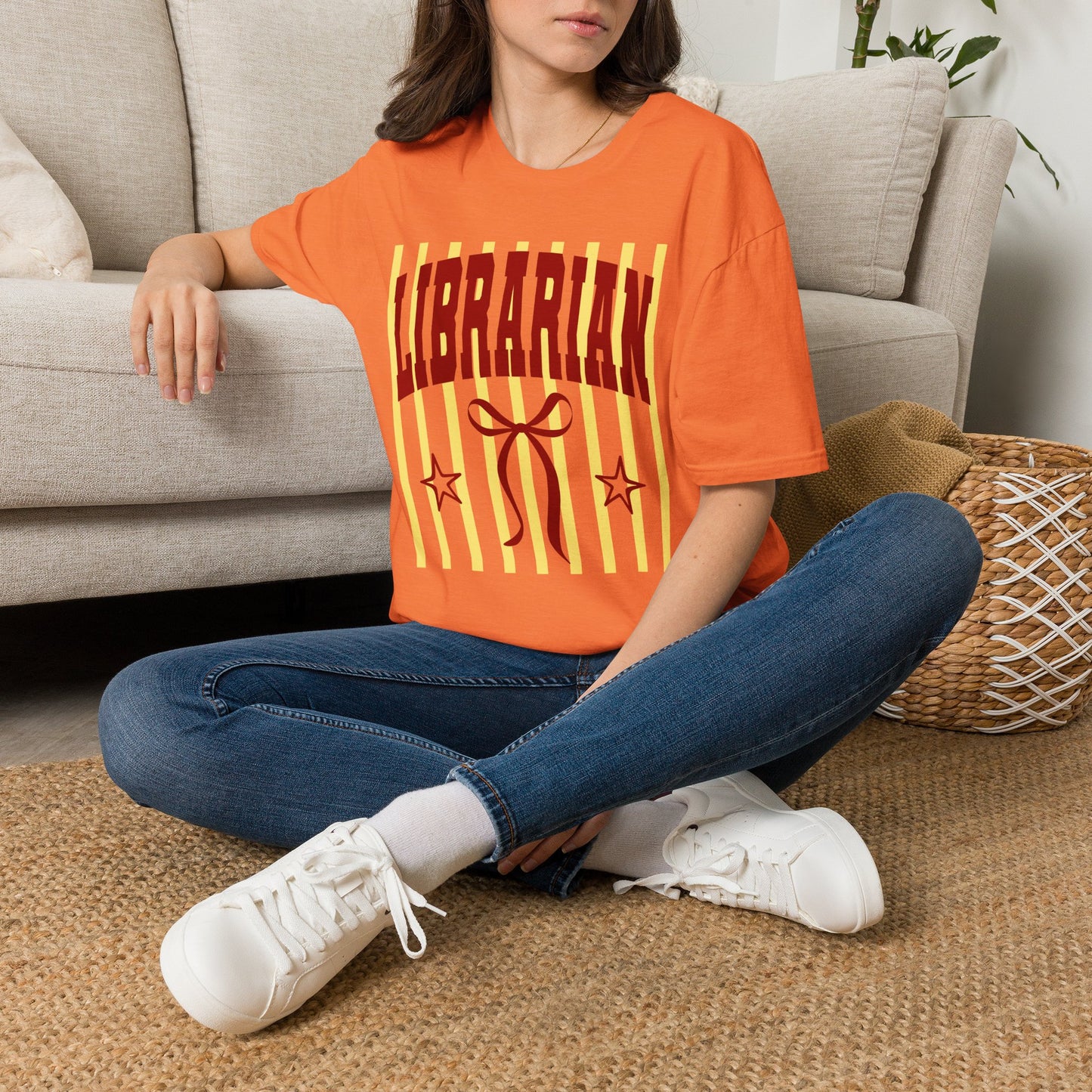 Librarian Graphic T-Shirt — Retro Striped 'LIBRARIAN' Design