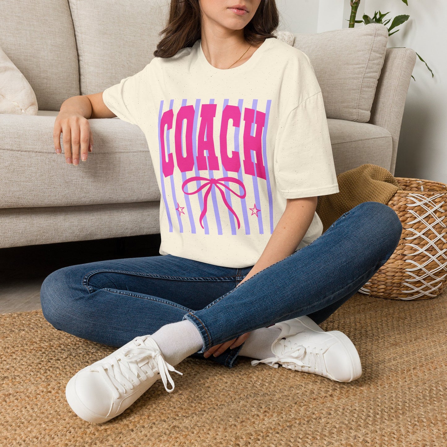 Coach Graphic T-Shirt — Pink Retro Stripe Design