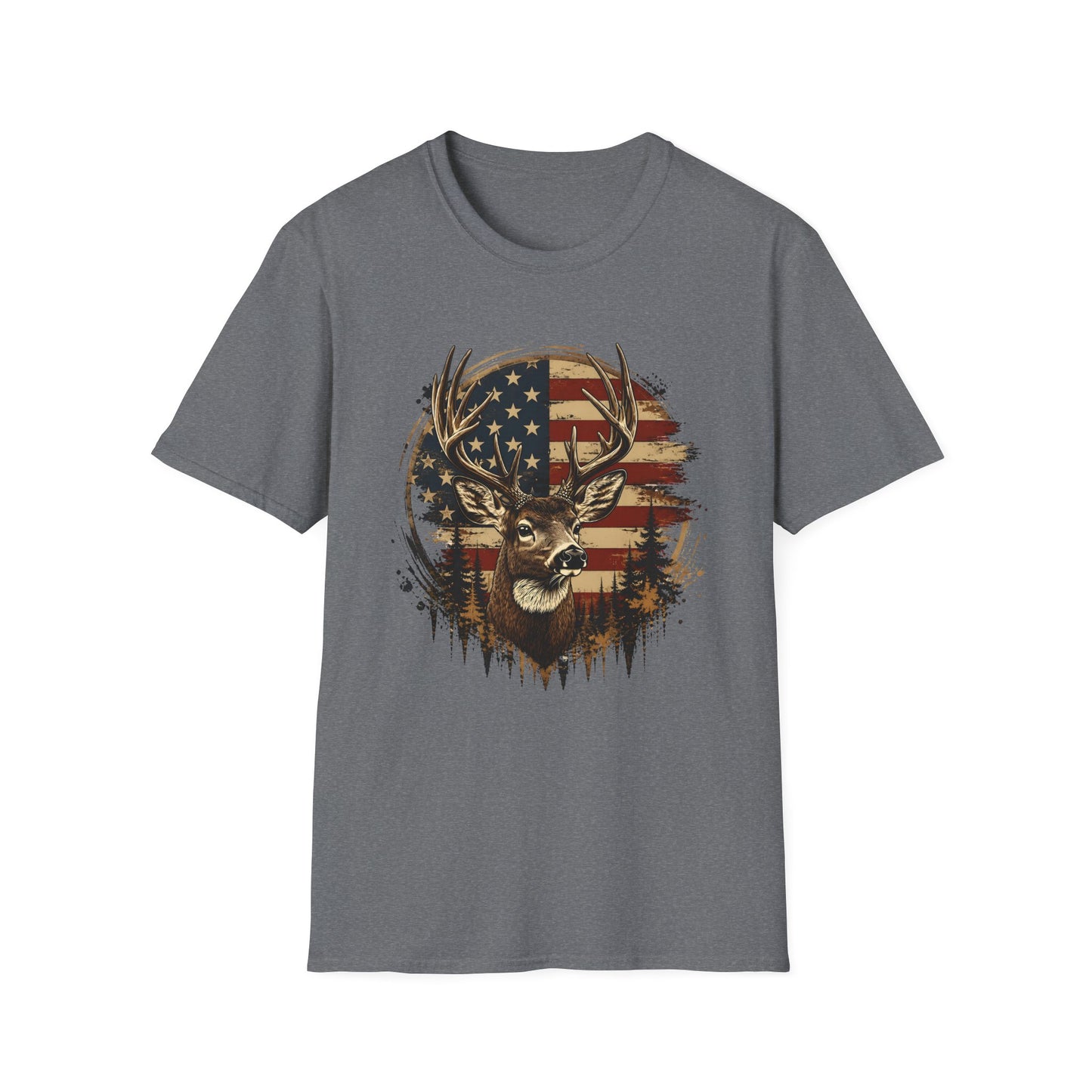 Patriotic Deer Graphic T-Shirt — American Flag Buck Hunting Tee