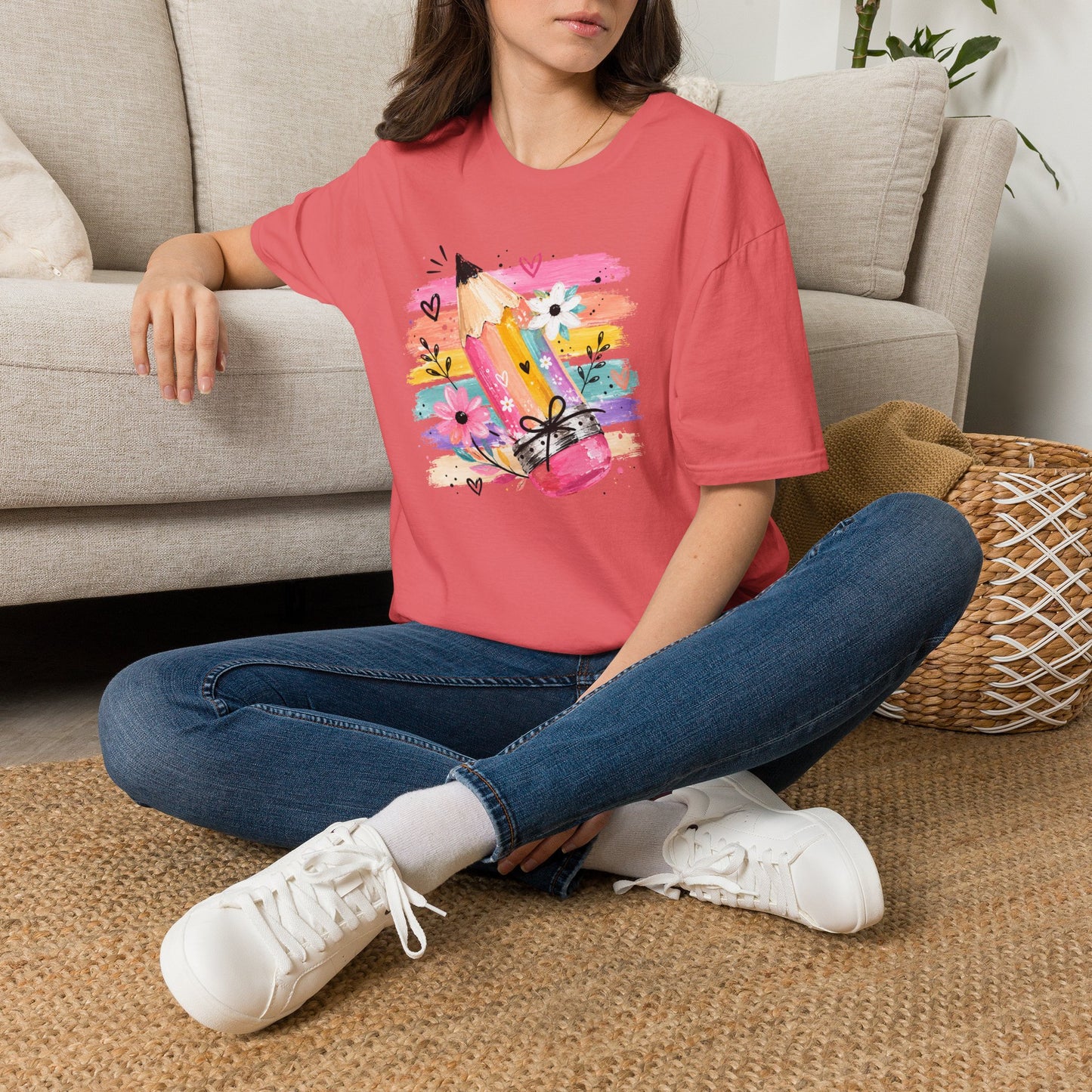 Colorful Pencil Floral T-Shirt — Cute Artistic Teacher & Student Tee