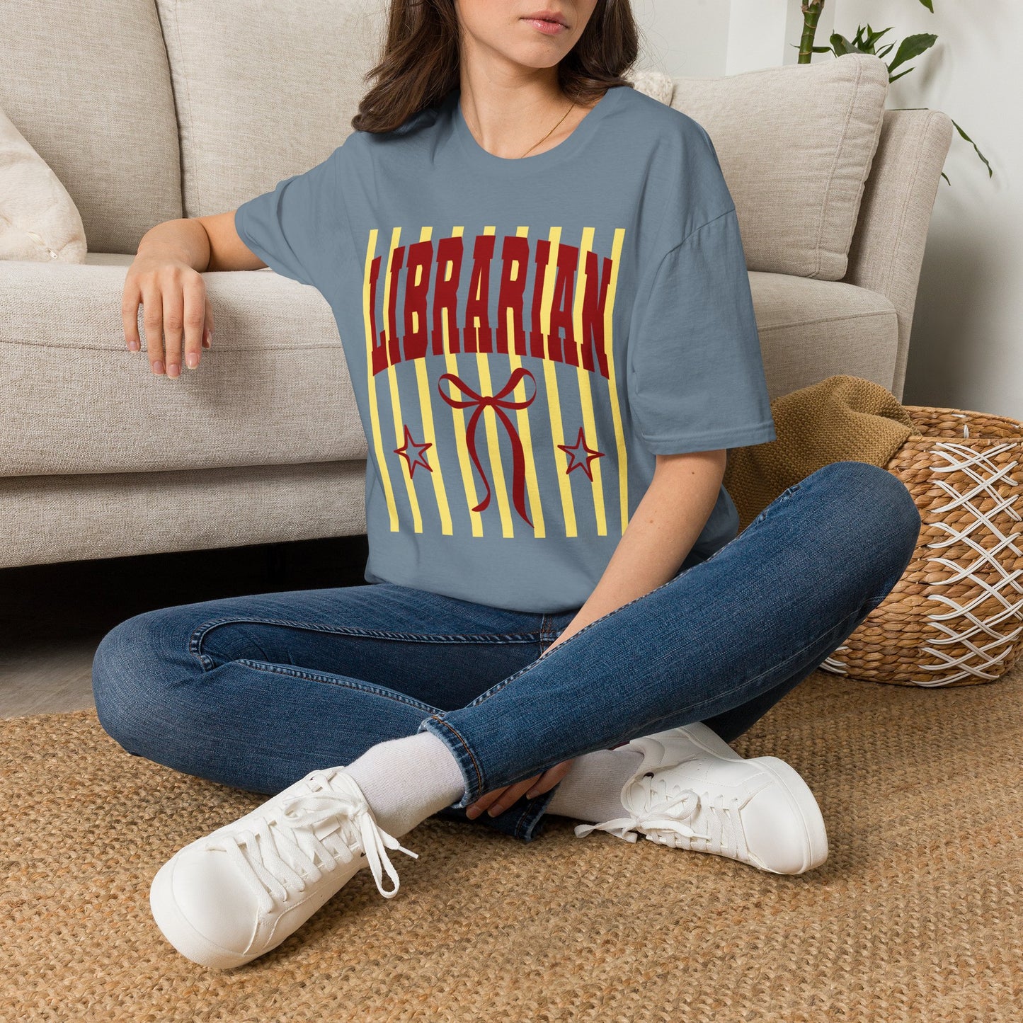 Librarian Graphic T-Shirt — Retro Striped 'LIBRARIAN' Design
