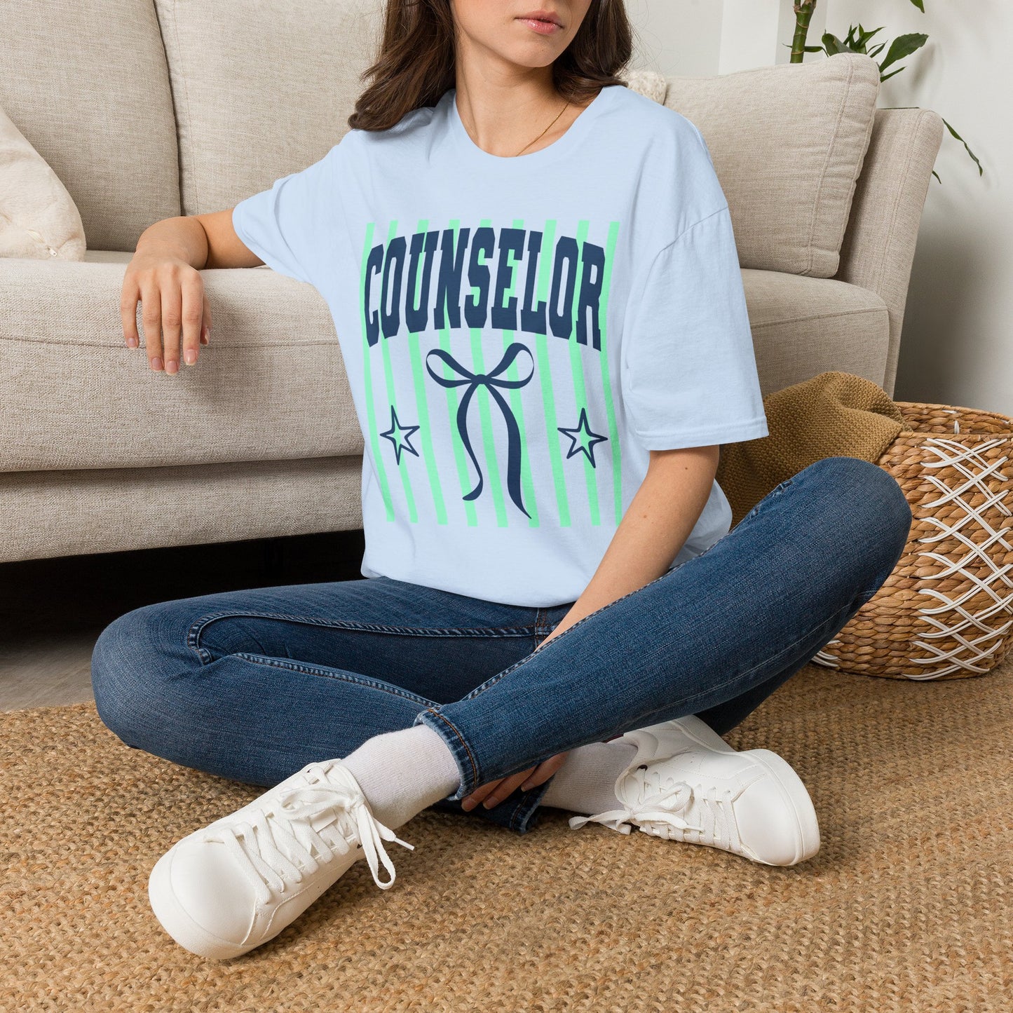 Counselor Tee — Mint Stripe School Camp Staff Shirt