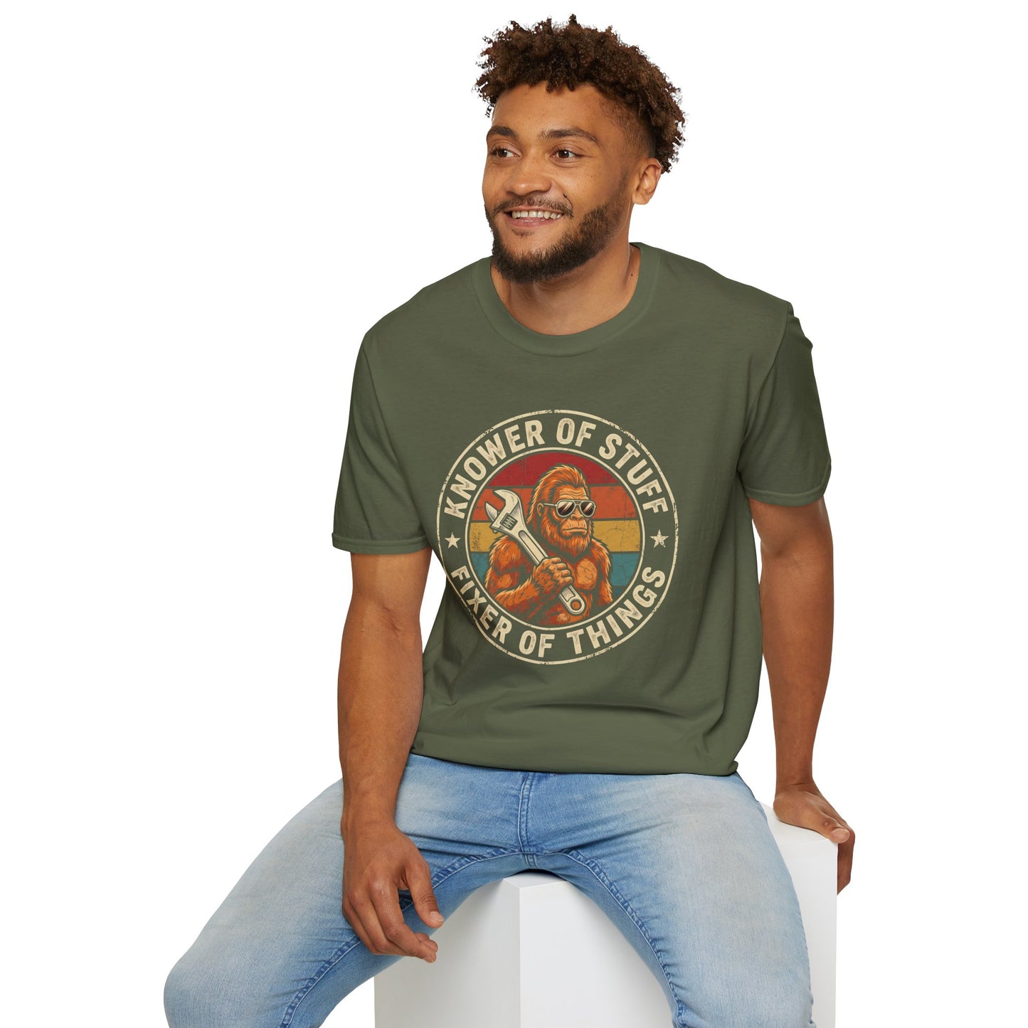 Knower of Stuff Fixer of Things T-Shirt — Vintage Sasquatch Mechanic Graphic Tee