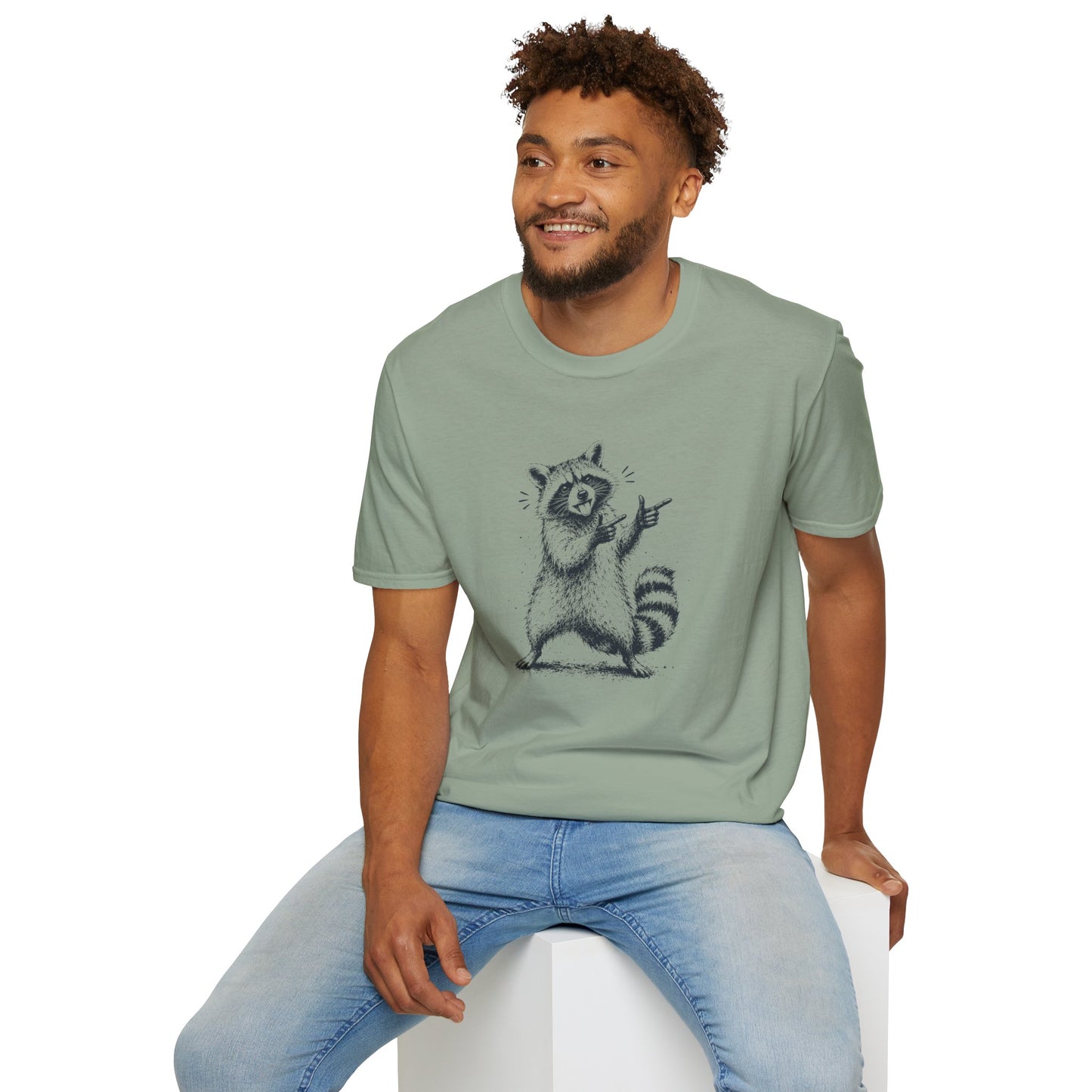 Raccoon Pointing Graphic T-Shirt — Cute Funny Wildlife Tee