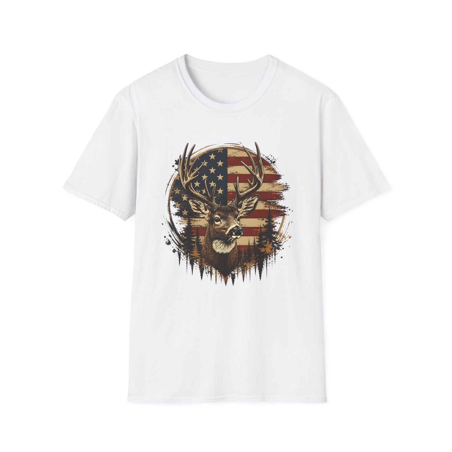 Patriotic Deer Graphic T-Shirt — American Flag Buck Hunting Tee