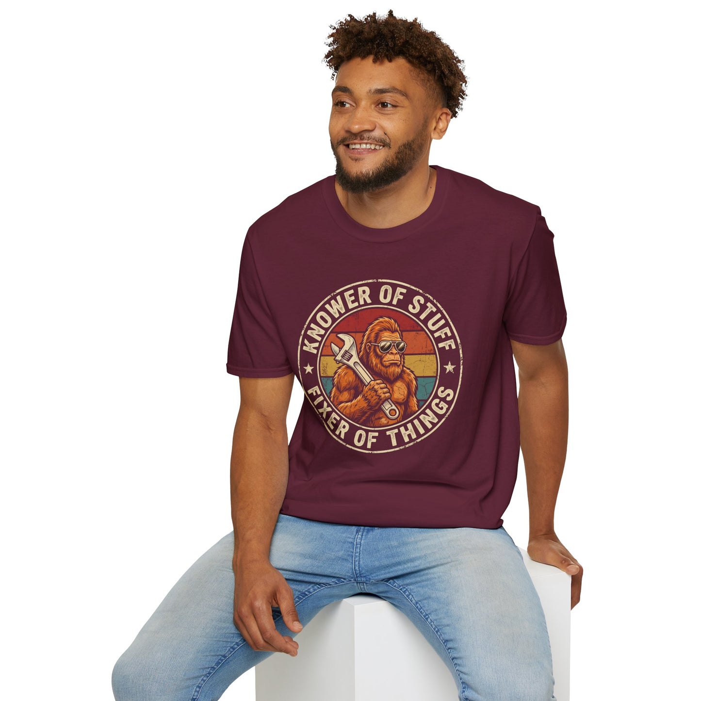 Knower of Stuff Fixer of Things T-Shirt — Vintage Sasquatch Mechanic Graphic Tee