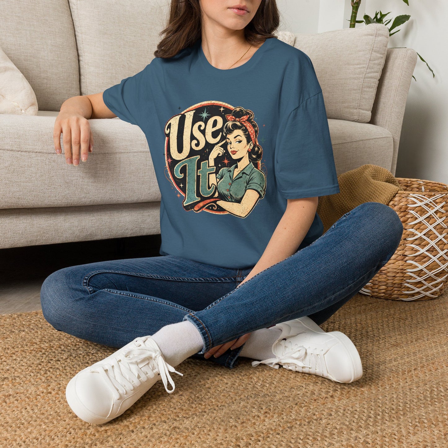 Vintage Rosie 'Use It' Graphic Tee — Retro Empowerment T-Shirt