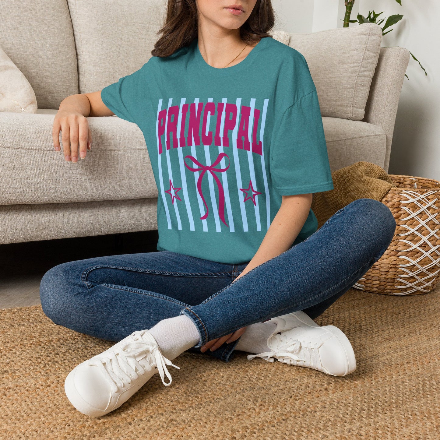 Principal Graphic T-Shirt — Fun Striped School Staff Tee