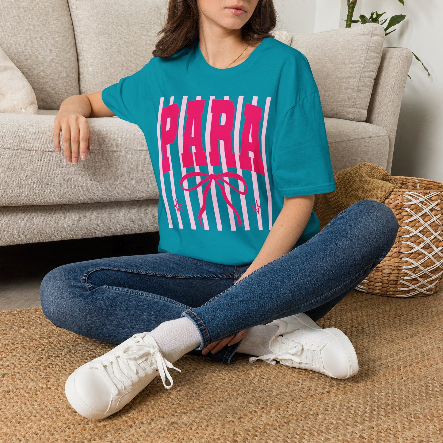 Para Cheer T-Shirt — Pink Varsity Bow Graphic Tee
