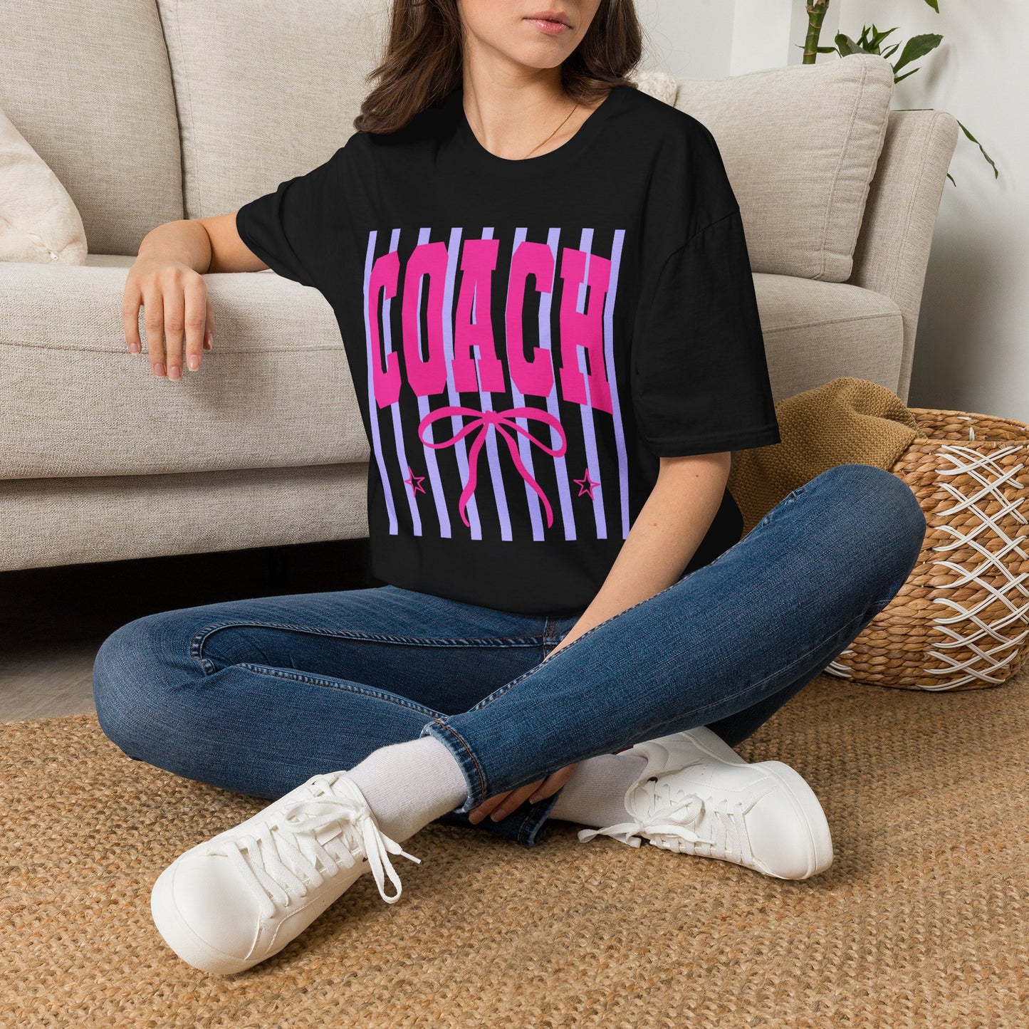Coach Graphic T-Shirt — Pink Retro Stripe Design