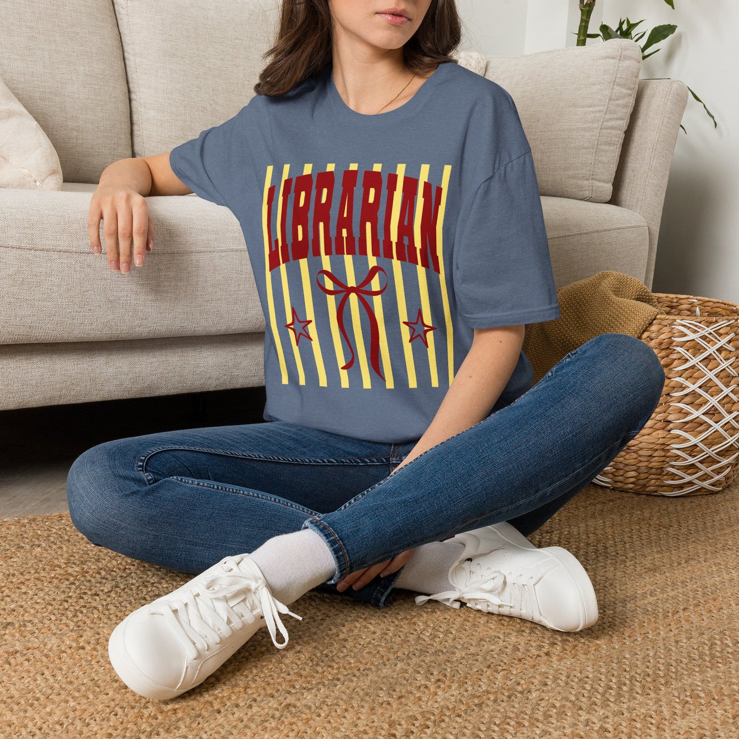 Librarian Graphic T-Shirt — Retro Striped 'LIBRARIAN' Design